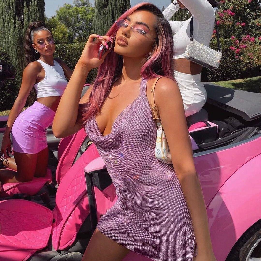 Body Talk Diamond Mesh Pink Mini Dress